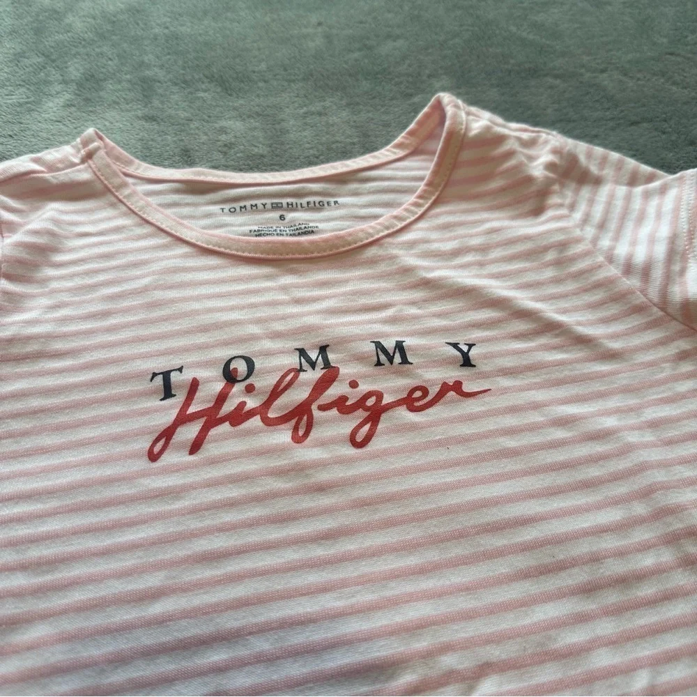 Tommy Hilfiger Girls Size 6 Pink And White Striped Tee NWT